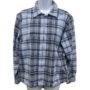 Vintage Cherokee Blue Plaid Zip Jacket L 100% Cotton Soft Grunge Layer